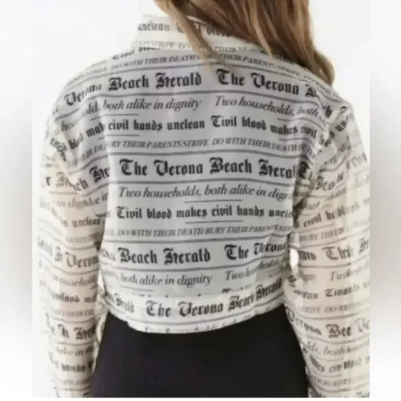 🎉5 for $45🎉NWT Forever 21 Rome & Juliet Top Blouse Size 0X News Paper Print - Picture 2 of 11